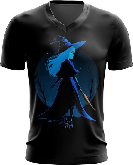 Imagem de Camiseta Gola V Bruxa Halloween Azul Festa 10