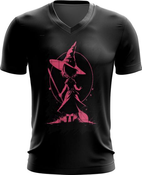 Imagem de Camiseta Gola V Bruxa Halloween Rosa 3