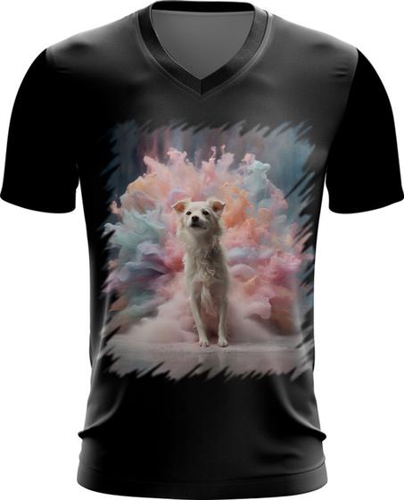 Imagem de Camiseta Gola V Cachorro Explosão de Cores Hipnotizante 1