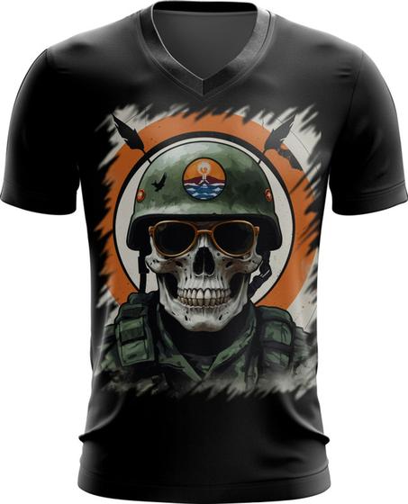 Imagem de Camiseta Gola V Caveira Militar Logo Guerra 1