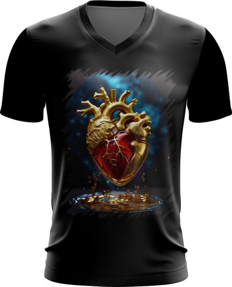 Imagem de Camiseta Gola V Coração de Ouro Líquido Gold Heart 9