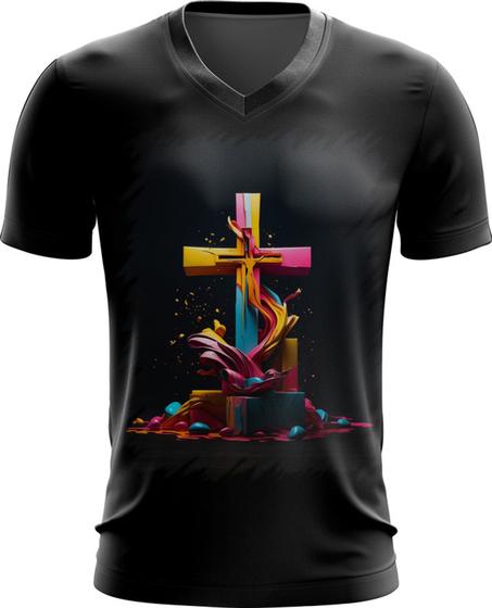 Imagem de Camiseta Gola V da Cruz de Jesus Igreja Fé 25