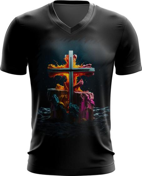 Imagem de Camiseta Gola V da Cruz de Jesus Igreja Fé 47