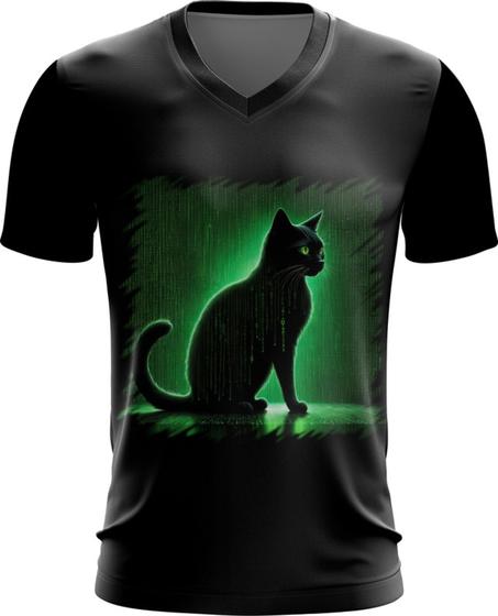 Imagem de Camiseta Gola V de Gato Oráculo Hacker Binário Mat 4