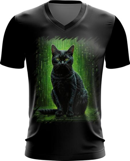 Imagem de Camiseta Gola V de Gato Oráculo Hacker Binário Mat 6