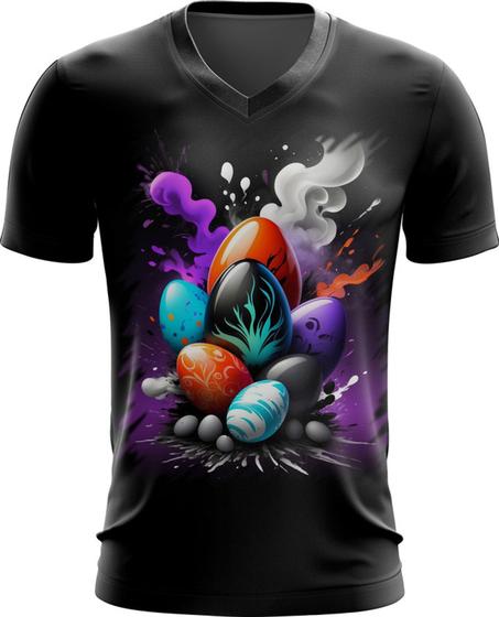 Imagem de Camiseta Gola V de Ovos de Páscoa Artísticos 8