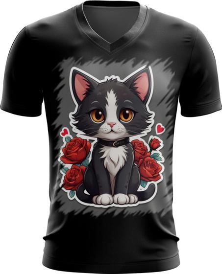 Imagem de Camiseta Gola V Dia dos Namorados Gatinho 15