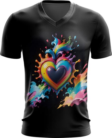 Imagem de Camiseta Gola V do Orgulho LGBT Coração Amor 12