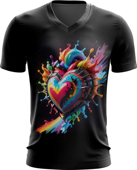 Imagem de Camiseta Gola V do Orgulho LGBT Coração Amor 21