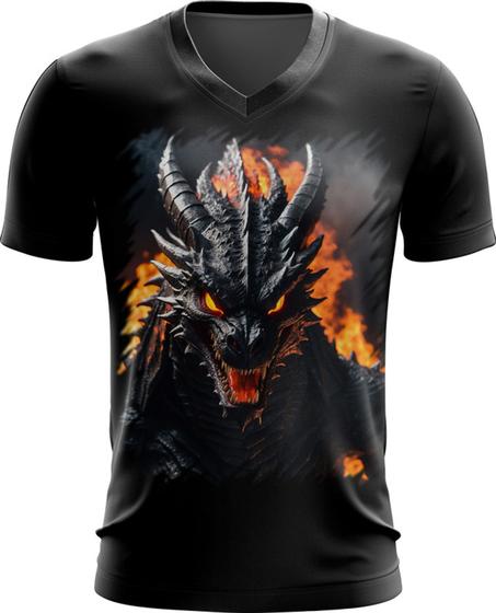 Imagem de Camiseta Gola V Dragão Dragon Chamas Infernal Fogo 1