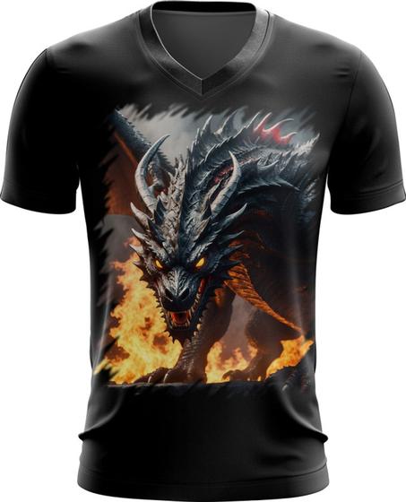 Imagem de Camiseta Gola V Dragão Dragon Chamas Infernal Fogo 7