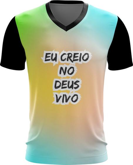 Imagem de Camiseta Gola V Dryfit Eu Creio no Deus Vivo Jesus Gospel 1v