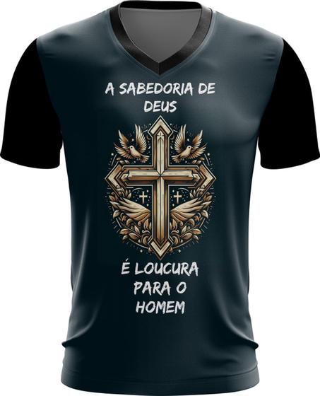 Imagem de Camiseta Gola V Dryfit Jesus A Sabedoria de Deus Cristã Gospel 1v