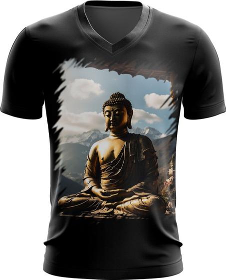 Imagem de Camiseta Gola V Estátua de Buda Iluminado Religião 11