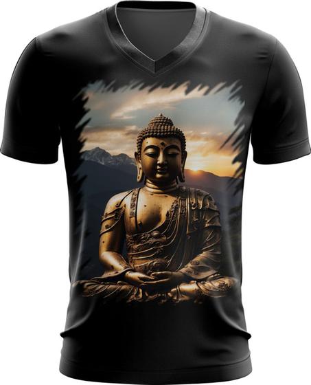 Imagem de Camiseta Gola V Estátua de Buda Iluminado Religião 24