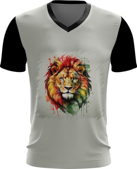 Imagem de Camiseta Gola V Leão Ilustrado Cromático Abstrato Rei 6