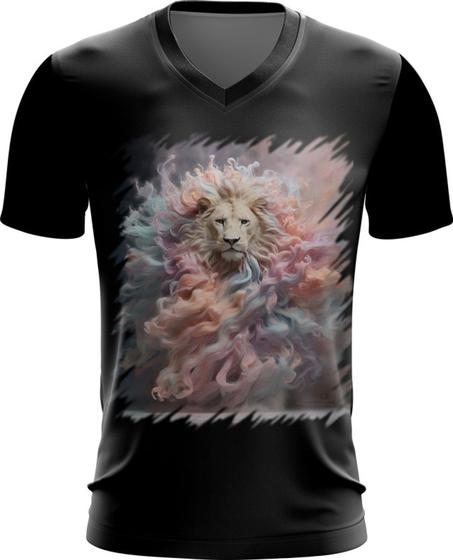 Imagem de Camiseta Gola V Leão Rei Explosão de Cores Hipnotizante 1