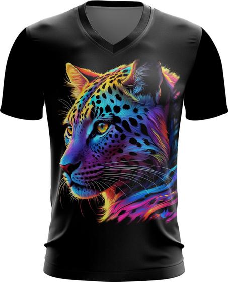 Imagem de Camiseta Gola V Leopardo Ondas Magnéticas Vibrante 15