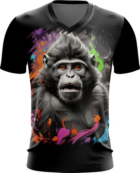 Imagem de Camiseta Gola V Macaco Monkey Ilustrado Vetor 5