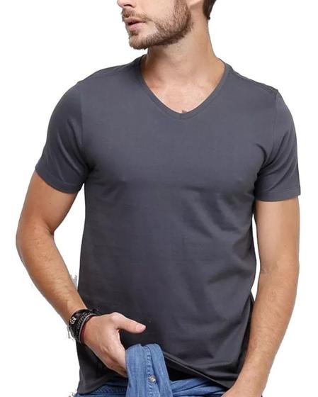 Imagem de Camiseta Gola V Masculina Liso Algodão Camisa Atacado