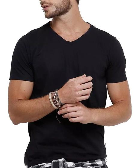 Imagem de Camiseta Gola V Masculina Liso Algodão Camisa Atacado