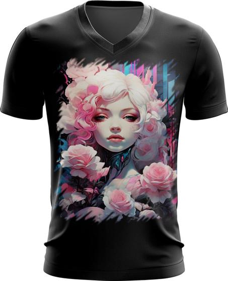 Imagem de Camiseta Gola V Mulher de Rosas Paixão 11