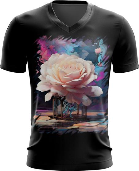 Imagem de Camiseta Gola V Mulher de Rosas Paixão 12