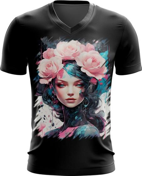 Imagem de Camiseta Gola V Mulher de Rosas Paixão 15