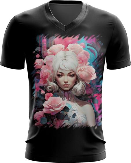 Imagem de Camiseta Gola V Mulher de Rosas Paixão 20