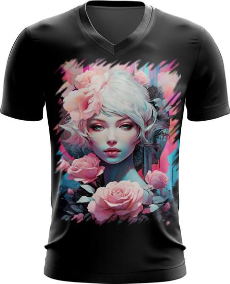 Imagem de Camiseta Gola V Mulher de Rosas Paixão 3