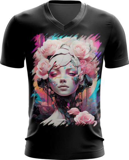 Imagem de Camiseta Gola V Mulher de Rosas Paixão 5