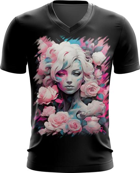 Imagem de Camiseta Gola V Mulher de Rosas Paixão 7