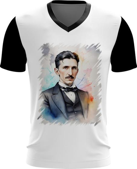 Imagem de Camiseta Gola V Nikola Tesla Físico Inventor Eletrecidade 9