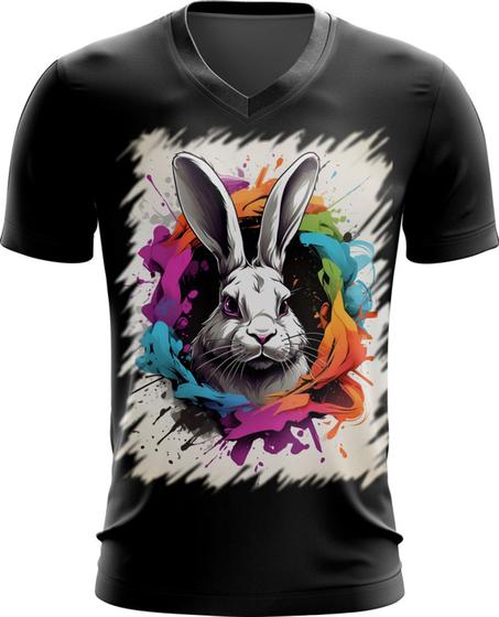 Imagem de Camiseta Gola V Páscoa Coelhinho Artístico Design 10