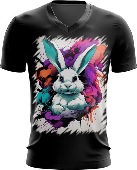 Imagem de Camiseta Gola V Páscoa Coelhinho Artístico Design 3