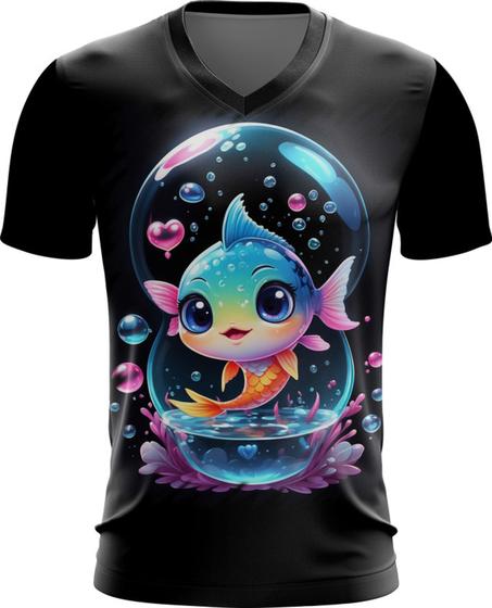 Imagem de Camiseta Gola V Peixinho Feliz no Aquário Peixe 1