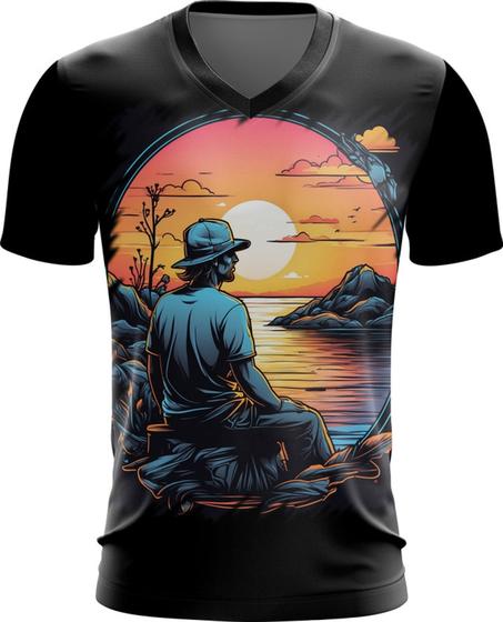 Imagem de Camiseta Gola V Pesca Esportiva Pôr do Sol Peixes 18