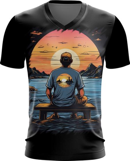 Imagem de Camiseta Gola V Pesca Esportiva Pôr do Sol Peixes 19