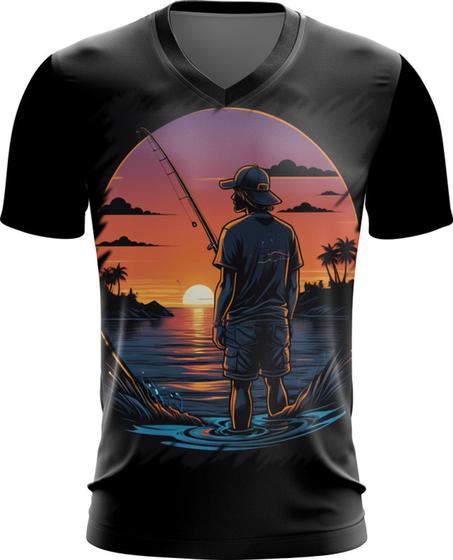 Imagem de Camiseta Gola V Pesca Esportiva Pôr do Sol Peixes 25