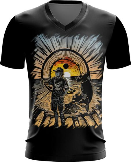 Imagem de Camiseta Gola V Pesca Esportiva Pôr do Sol Peixes 3