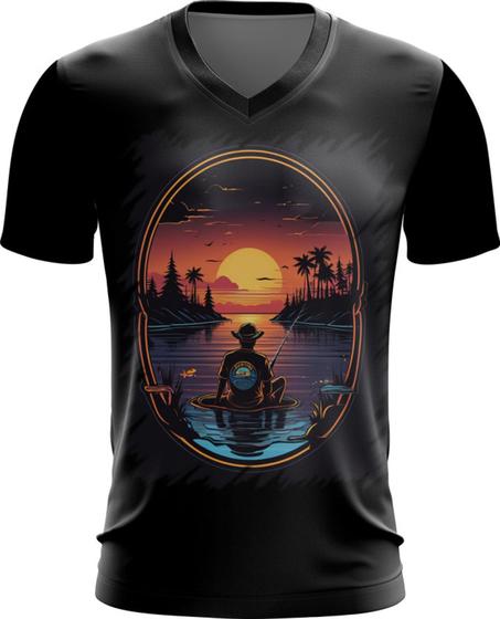 Imagem de Camiseta Gola V Pesca Esportiva Pôr do Sol Peixes 4