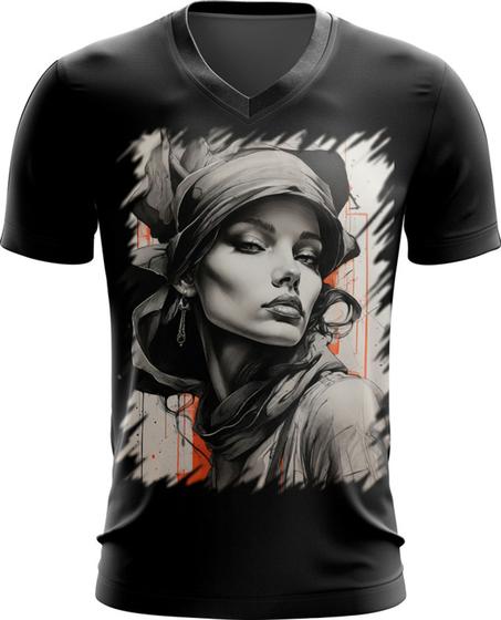 Imagem de Camiseta Gola V Pintura a Carvão Mulher Arte 21