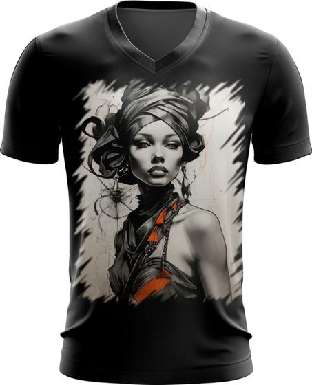 Imagem de Camiseta Gola V Pintura a Carvão Mulher Arte 28