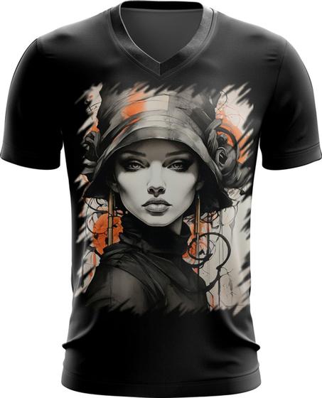 Imagem de Camiseta Gola V Pintura a Carvão Mulher Arte Esfumaçada 9