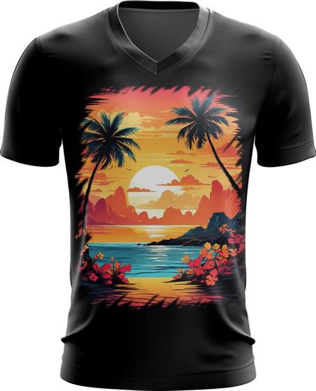 Imagem de Camiseta Gola V Praia Paradisíaca Vintage 18