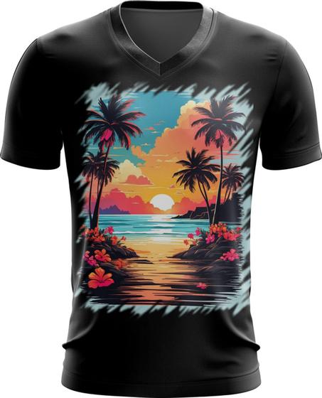 Imagem de Camiseta Gola V Praia Paradisíaca Vintage 5