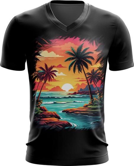 Imagem de Camiseta Gola V Praia Paradisíaca Vintage 8