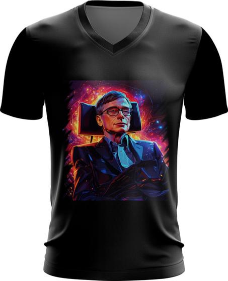 Imagem de Camiseta Gola V Stephen Hawking Físico Brilhante Gênio 1