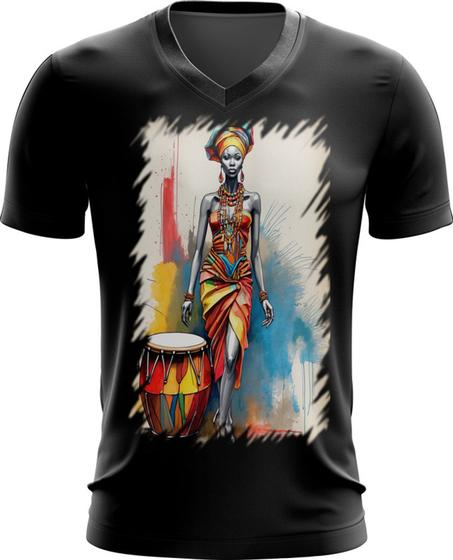 Imagem de Camiseta Gola V Tambor Africano Arte África 4