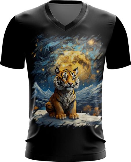 Imagem de Camiseta Gola V Tigre Noite Estrelada Van Gogh 1